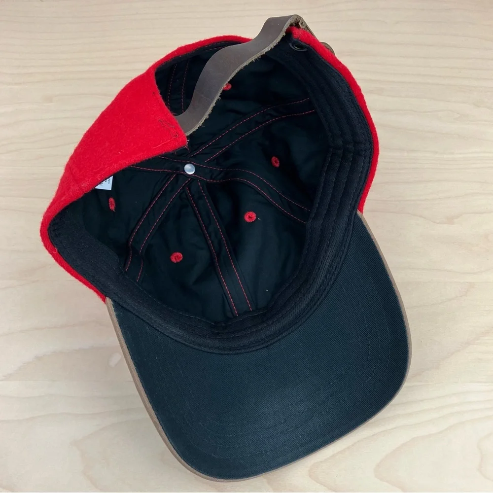 L.L. Bean Hat Leather Strapback Red Wool Blend Baseball Cap Blank OSFA